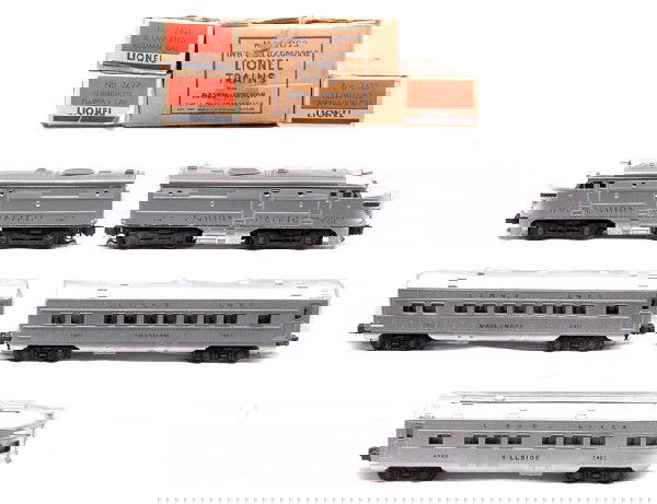 Lionel Union Pacific Passenger Set no. 1464W OBs: Lionel postwar Union Pacific passenger set no., 1464W in the silver and gray color scheme, circa 1951 containing; 2023 Union Pacific Alco AA units, 2421 Maplewood Pullman, 2422 Chatham Pullman and 242