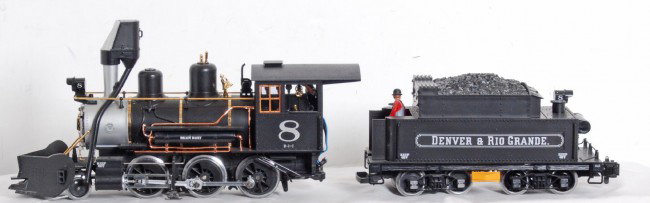LGB 2319 S D&RGW 2-6-0 mogul with sound: LGB G Scale 2319 S 2-6-0 Denver and Rio Grande mogul with sound in OB. Loco has smoke, sound, working headlight and more. Loco is C8-9 with light run time.