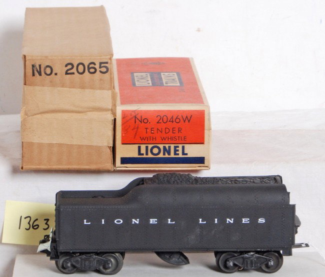 Lionel 2065 Hudson with 2046W factory sealed: Lionel Postwar O Gauge 2065 steam Hudson, factory sealed in OB. OB has slight crease in one side, contents assumed C10. 2046W Lionel Lines tender is unrun C9-10 with inspection slip and C8+ non insert