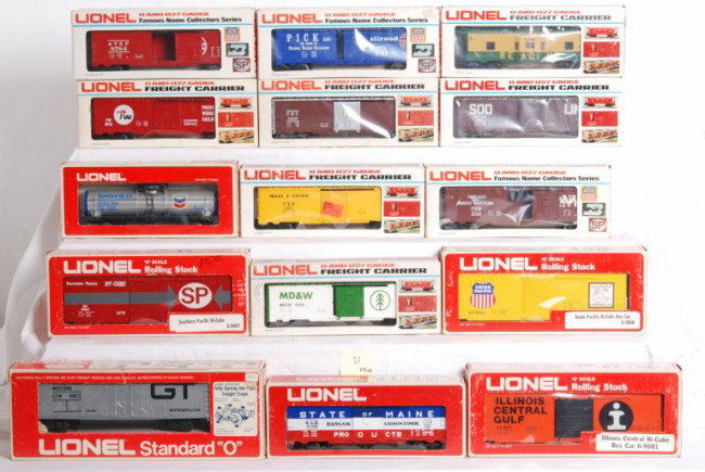 15 Lionel freight cars including 9153, 9784, 9601, : Lionel modern O Gauge Fundimensions freight cars in OBs. Fifteen cars include 9709 State of Maine boxcar, 9805 Grand Trunk reefer car, 9601 Illinois Central boxcar, 9153 Chevron tank car, 9606 Union P