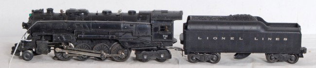 Lionel No. 726RR loco and 2046W tender: Postwar Lionel O gauge No. 726RR Berkshire steam type locomotive and No. 2046W tender, C6.