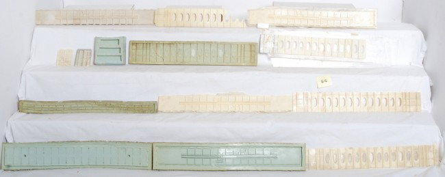 Lionel scale I Beam flatcar prototype molds: Lionel prototype molds for the cataloged but never produced scale I Beam car from the 1992 book two catalog. Lionel intended to produce a scale version, but chose to go with an O-31 version as the fin