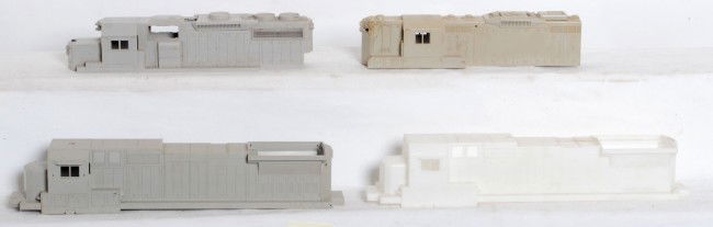 4 Lionel diesel shells- possible prototypes: A group of four Lionel diesel shells that came from the designer of many of the master molds for these bodies and shells. The shells are shot in different shades of plastic. See photos for best descri