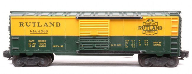 Scarce Lionel 6464-300 Rutland Spit Door MINT: Scarce Lionel postwar 6464-300 Rutland type IIa boxcar with split door. The car has never been run, C10.