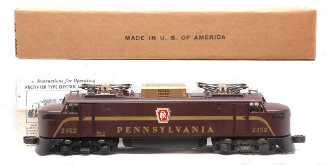 Lionel 2352 Pennsylvania EP-5 Rectifier LN OB: Lionel postwar 2352 Pennsylvania EP-5 Rectifier loco in OB with instruction sheet. All decals are intact and the loco is C8. The OB is sealed on one end and is clean and square, C9-10.