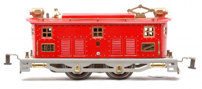 Am Flyer 4644 Red New Haven Electric Loco: American Flyer prewar wide gauge 4644 red New Haven style 0-4-0 electric loco with a gray frame. The loco has been totally restored.