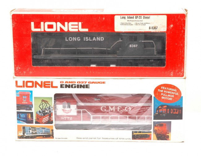 Lionel 8772 GM&O 8367 Long Island GP20s LN OB: Lionel 8772 GM & O GP20 diesel and an 8367 Long Island GP20 diesel both in OBs. The 8772 has never been run and is C9. The 8367 is C8.