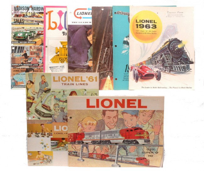 Lionel Original Consumer Catalogs 1960-1969: Lionel postwar original consumer catalogs including 1960-1969 with no catalog for 1967. There are two catalogs for 1966. All of the catalogs have holes punched in them, except for 1960, 1963 and one 1