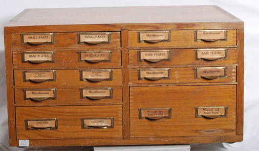 1927 Gilbert Erector No. 10 set: Gilbert Erector 1927 No. 10 set in original wooden chest. The 1927 No. 10 is the most desirable of the chest of drawer sets. Bill says no other set comes close to this in quality. This set is complete