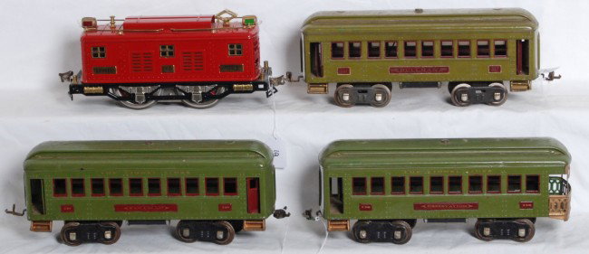 Lionel No. 8E loco and three S.G. passenger cars