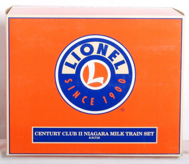 Lionel 31716 Niagara milk train set: Lionel modern O Gauge 31716 Niagara milk train set in OB. Set is from Century Club II and cars look unrun C9-10. OB has very light wear.