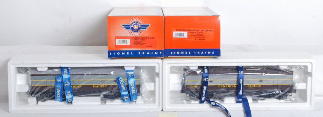 Lionel Canadian Pacific 14518 14564 B Units: Lionel modern O Gauge Canadian Pacific B Units in OBs. Includes 14518 unit with Railsounds and Electrocouplers. 14564 is powered and has TMCC and directional lighting. Locos are factory wrapped C9-10.