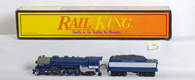 Railking Texas Pacific L-3 steam loco with Proto: MTH Railking modern O Gauge Texas and Pacific L-3 steam locomotive in OB. Catalog number RK-1114LP. Loco features Protosound, smoke, electronic reverse and much more. Loco is C8 with run time. OB show
