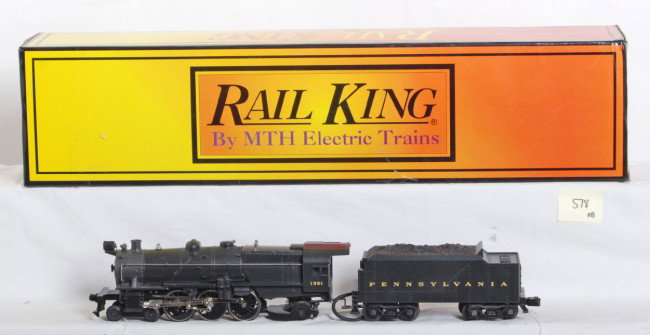 Railking Pennsylvania K-4 with Proto: MTH Railking modern O Gauge Pennsylvania K-4 in OB. Catalog number 30-1115-1. Loco features Protosound, Protosmoke, Protocoupler, electronic reverse and more. Loco is C7-8 with run time, coal pile has
