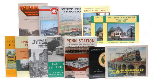 Large Selection of Pennsy RR & Trolley Books LN: A large selection of Pennsylvania Railroad and trolley books including; ÒPenn Station:ItÕs Tunnels and Side RoddersÓ by Frederic Westing, ÒCross Continent Electrics: The Pennsylvania-Great Norther