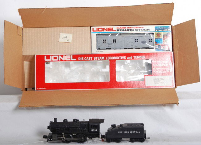 Lionel 1502 Yard Chief set: Lionel modern O Gauge 1502 Yard Chief set in OBs. Set includes 8516 New York Central steam switcher and five work cars. Set is C7-8 with run time. OBs in overall good condition. Set box has inserts an