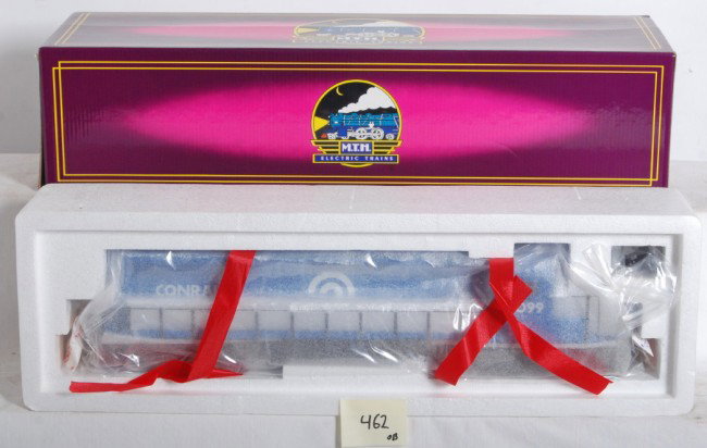 MTH Conrail SD45 with Proto: MTH modern O Gauge MT-2103LP Conrail SD45 in OB. Loco features Protosound, Protosmoke, directional lighting and more. Loco appears factory wrapped C9-10.