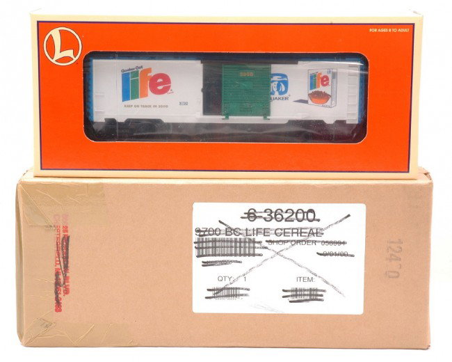 Lionel 36200 Life Cereal Boxcar MINT Boxed: Lionel 36200 Life Cereal 9700 boxcar factory sealed in OB with outer shipping carton, C10,