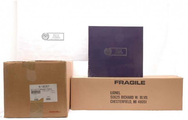 Lionel CC 18057 PRR S-2 Turbine w/Display Case: Lionel Century Club 18057 PRR S-2 steam turbine 671 loco and display case factory sealed in OBs with outer shipping carton, C10. The loco OB is wrapped in cellophane.