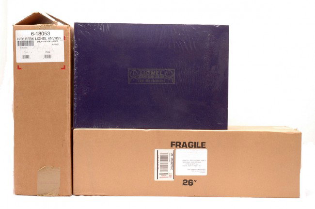 Lionel CC 18053 Berkshire 726 w/Display Case MIB: Lionel Century Club 18053 Berkshire 726 loco factory sealed in OB wrapped in cellophane with outer shipping carton and a 38001 display case for the 726 Berkshire factory sealed, C10.