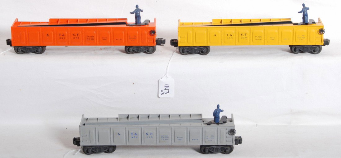 Lionel No. 3562-25, 3562-50, 3562-75 barrel loadi: Postwar Lionel O gauge 3562-25, 3562-50, and 3562-75 A.T.S.F. operating barrel cars, nicer C7.