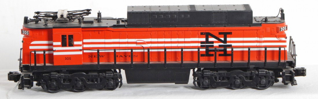 Railking New Haven E-33 with loco sound: MTH Railking modern O Gauge New Haven E-33 electric locomotive. Catalog number is 30-2518-0. Loco features Loco sound, dual can motors and more. Loco is C8 but a bit dusty.