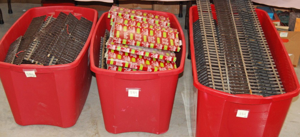 Huge lot of used LGB G scale track: Huge lot of used LGB G scale track, straights, curved, switches, and a bumper. Please view the photographs for the best description and as to the condition and diversity of the items in this lot. Item