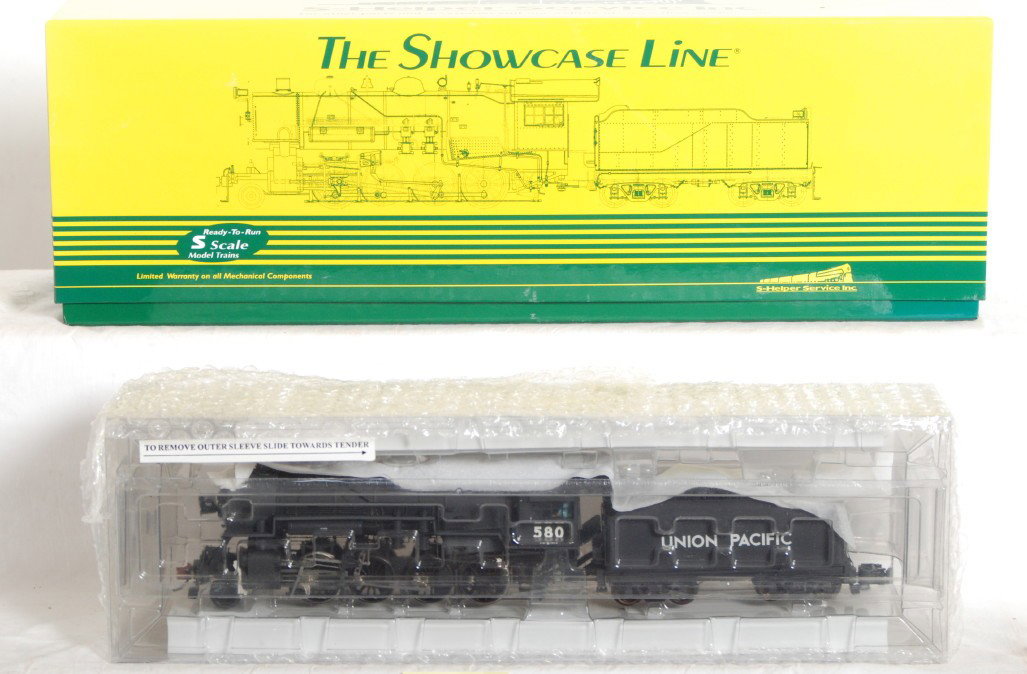 S- Helper Union Pacific 2-8-0 with sound: S- Helper Service modern S Gauge Union Pacific 2-8-0 steam locomotive in OB. Loco features sound, smoke and more. Catalog number is 01066. Loco is NOS C9-10.