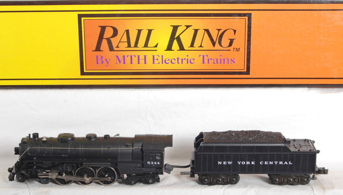 MTH Rail King New York Central Hudson MT-1103: MTH Rail King modern O Gauge MT-1103 die cast New York Central Hudson 5344 steam loco and tender in OB featuring operating smoke and digital whistle. Loco has some run time and is C8 condition. OB has