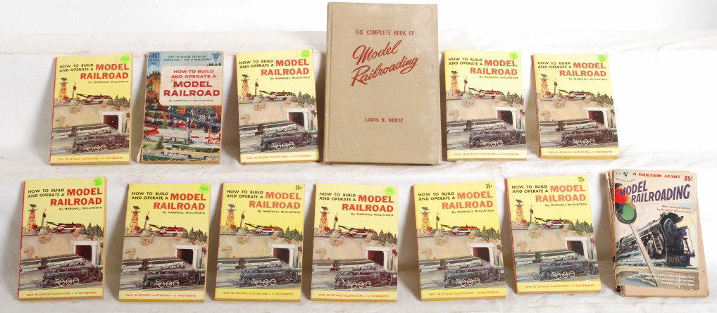 How to Model Railroading books, thirteen books tot: Thirteen books, twelve are soft bound, one is hard bound. A Bantam Giant, Model Railroading; eleven How to Build and Operate a Model Railroad by Marshall McClintock (one is the First Edition); The Com