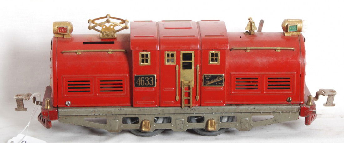 American Flyer wide ga. 4633 St. Paul electric: Prewar American Flyer wide/standard gauge No. 4633 St. Paul style electric locomotive with light casting fatigue to headlights. Wheels look reproduction. Train has been repainted and should clean and