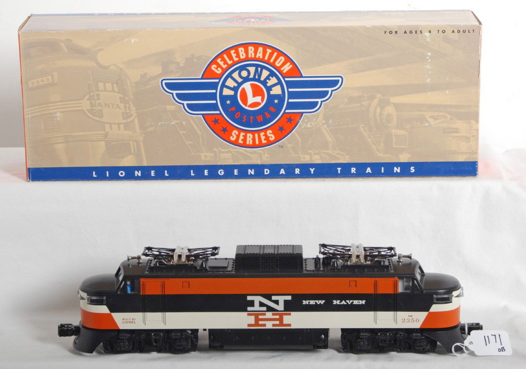 Lionel PWC New Haven EP-5 18319: Lionel modern O Gauge Postwar Celebration Series 18319 New Haven EP-5 in OB. Loco features TMCC, Railsounds, Electrocouplers and more. Loco is C8 with one very small scratch at the end of one pilot. O