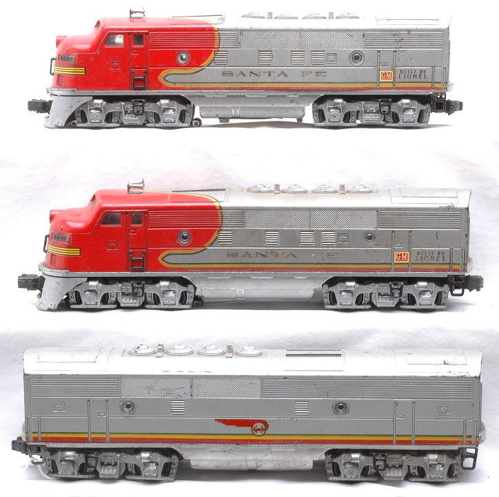 Lionel Postwar 2343 Santa Fe F3 ABA Diesels: Lionel postwar 2343 Santa Fe F3 ABA diesel units. The diesels are C5.