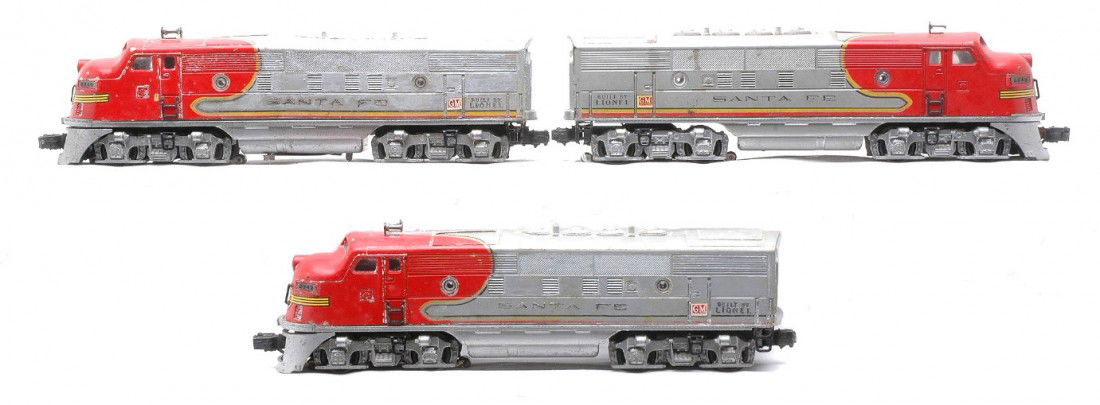 Lionel 2343 SF F3 AA Units 2343 SF F3 A Dummy: Lionel postwar 2343 Santa Fe F3 AA diesel units with an extra 2343 Santa Fe dummy A diesel unit. The extra 2343 dummy unit has a cracked shell. Please view photo to verify selection and condition. Thi