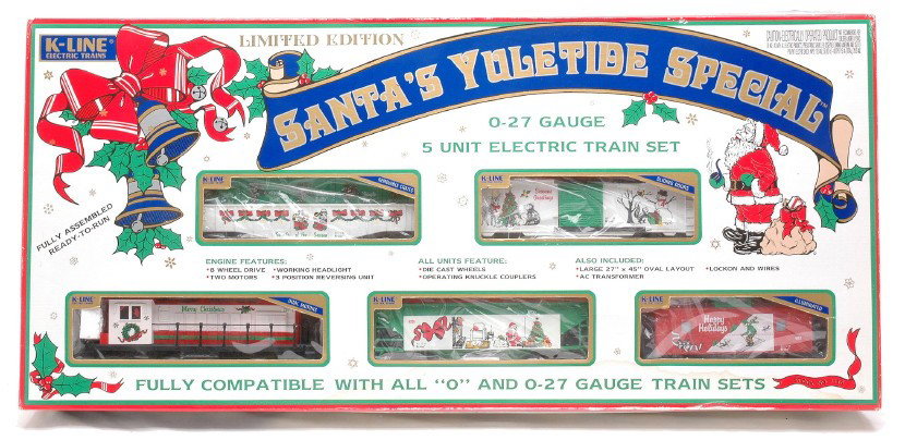 K-Line 1110 SantaÕs Yuletide Special Set LN OB: K-Line no. 1110 SantaÕs Yuletide Special freight set complete with track and transformer in OB, C8.