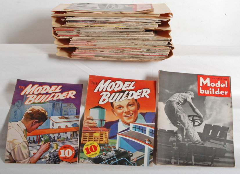 Seventy-six issues of Lionel Model Builder 1937-194: Prewar and Postwar Lionel Model Builder magazine, seventy-six issues, with issues from 1937 to 1946. Magazines appear to be in much better than usual condition, ranging C5-6 reader to C8-9 collector. 