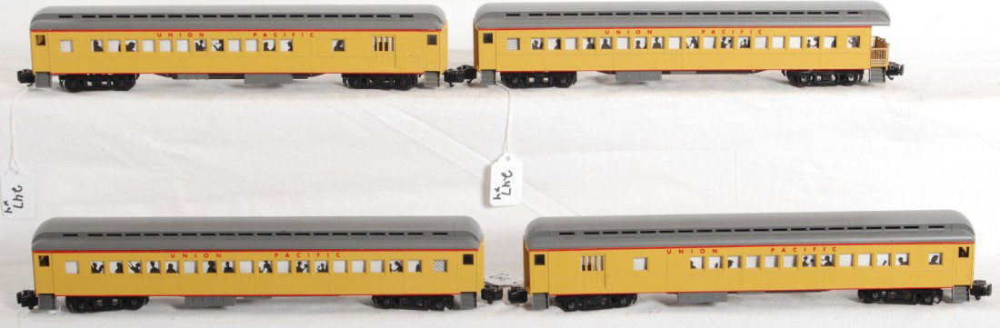 American Models S gauge U.P. passenger cars: Modern era American Models S gauge Union Pacific passenger cars, coach, two combines and an observation. Trains look C7-8.