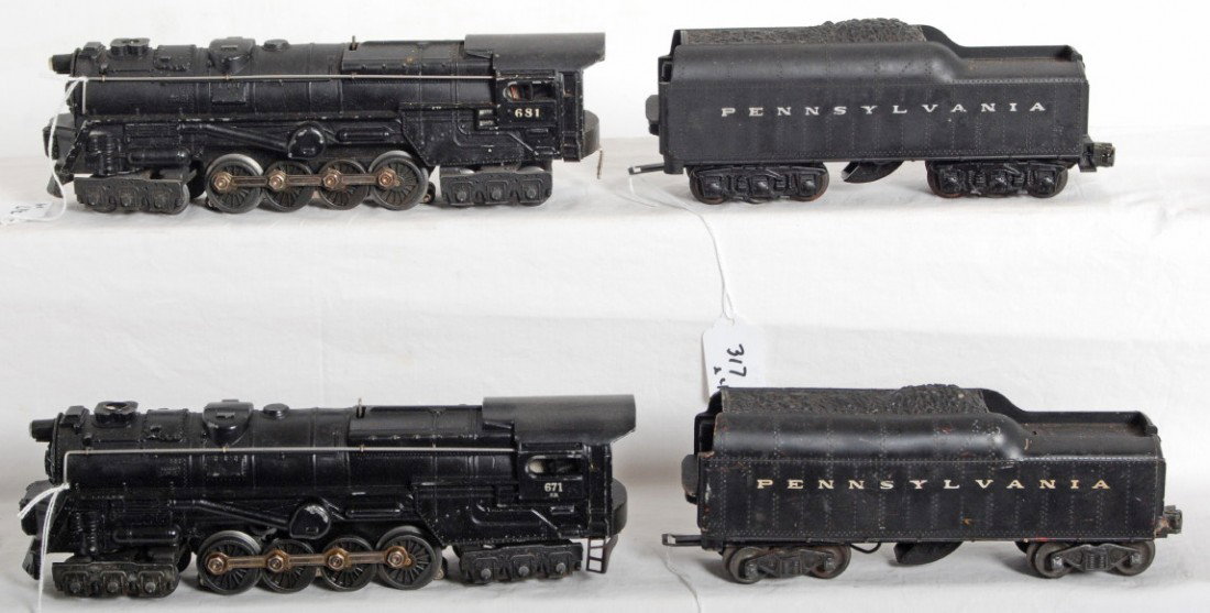 Lionel 671RR & 681 locos, 2046W-50 & 2671W: Postwar Lionel O gauge 671RR C7 & 681 C6-7 locos, 2046W-50 shell is missing steps sold as is with no returns & 2671W C7, whistle tenders.
