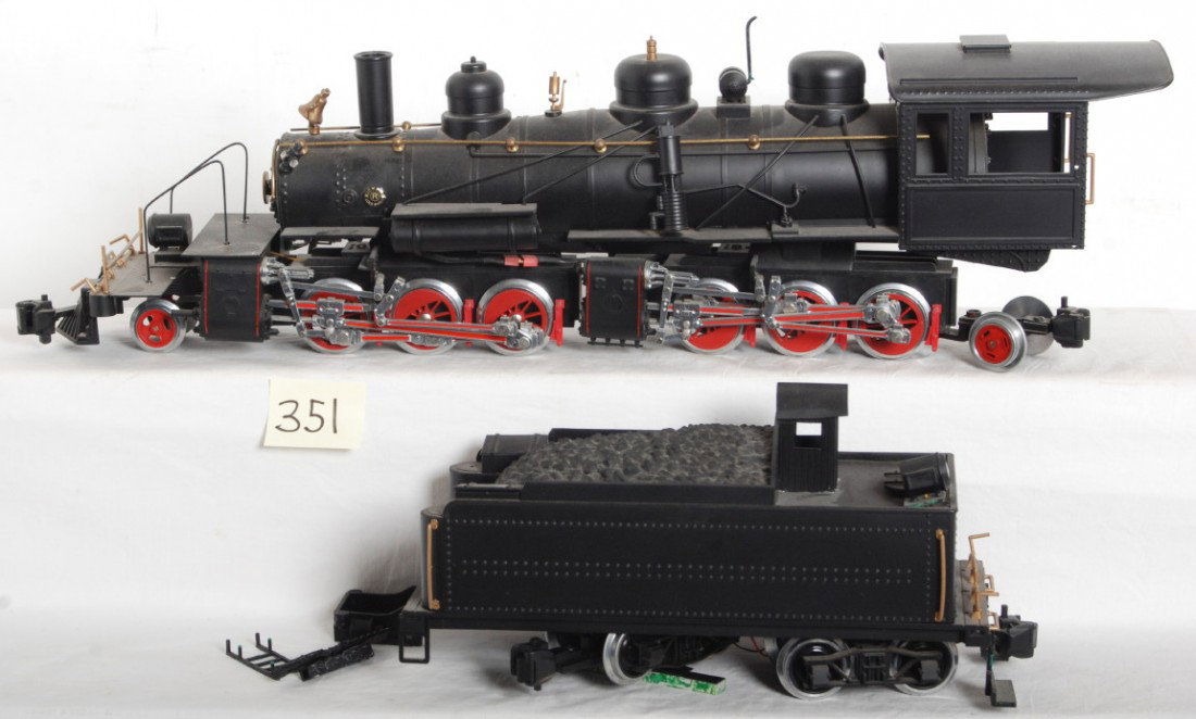 G scale 2-6-6-2 project locomotive: Modern G scale locomotive. Loco is a 2-6-6-2 and is marked with Rickard locomotive works. Power trucks are LGB. Loco has a few parts missing or loose. A good project locomotive. Sold as is. See photos
