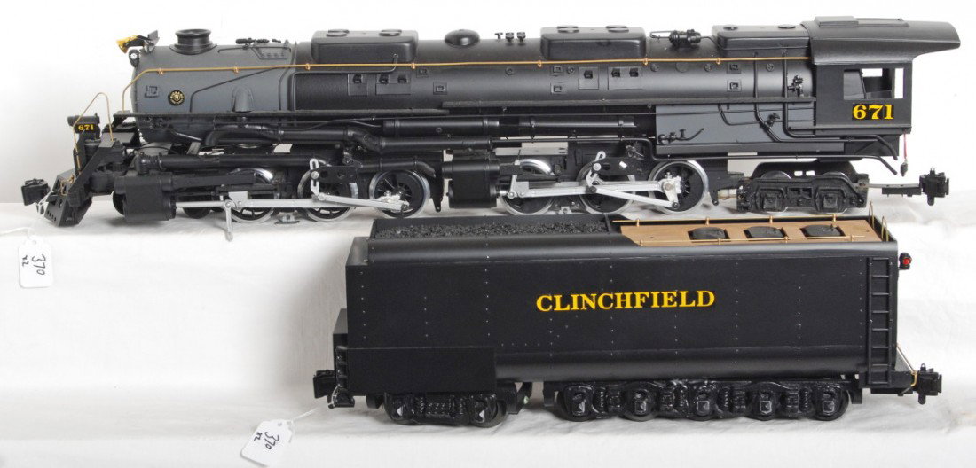 Rickard locomotive works Clinchfield challenger: Rickard Locomotive Works modern G scale Clinchfield Challenger. Locomotive is a kit bash with an LGB power trucks. Loco is C8 with run time.