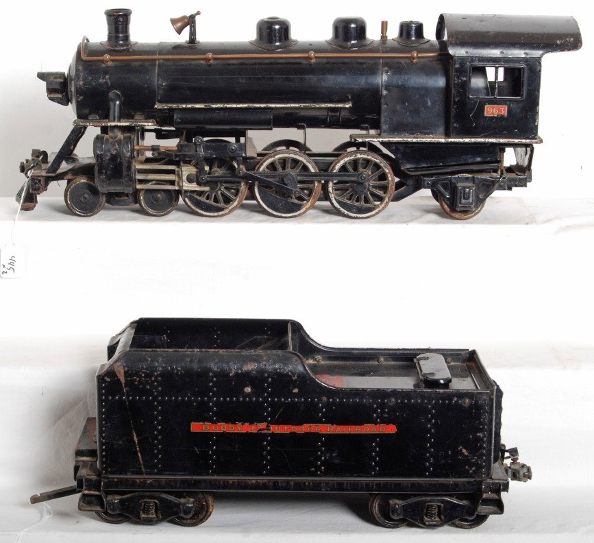 Buddy L Outdoor Railroad steam locomotive No. 963: Buddy L Outdoor Railroad steam locomotive and tender No. 963, C5-6.