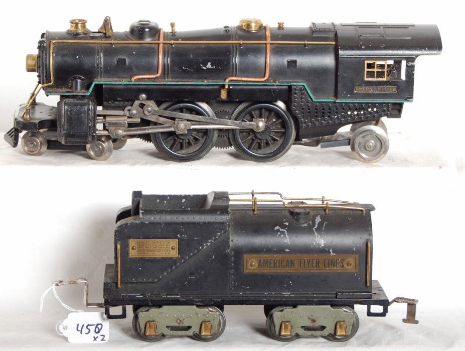 American Flyer 4692 loco w/4693 tender wide ga.: Prewar American Flyer wide/standard gauge steam locomotive 4692 with tender No. 4693. Train looks C6.