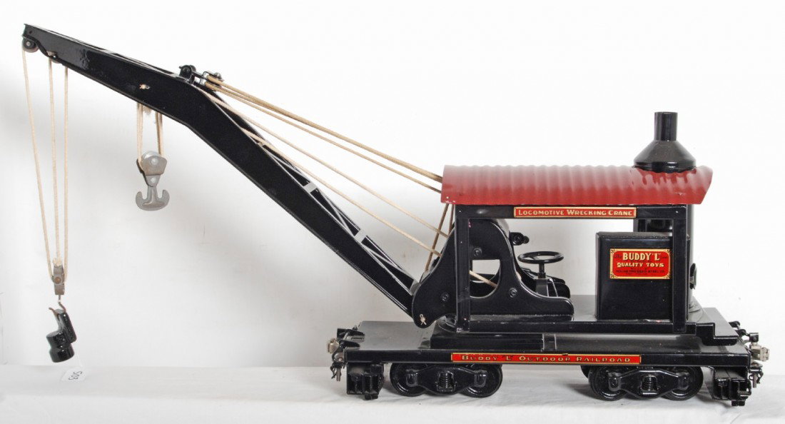 Buddy L Outdoor Railroad Locomotive wrecking crane: Reproduction Buddy L Outdoor Railroad Locomotive wrecking crane, C8 area.