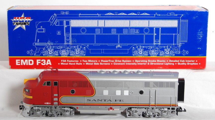 USA Trains R22357 Santa Fe F-3a unit in OB: Modern era USA Trains G scale R22357 Santa Fe F-3a diesel unit, 2nd #24C in original box with original instructions sheet, test run C9. Box shows little wear.