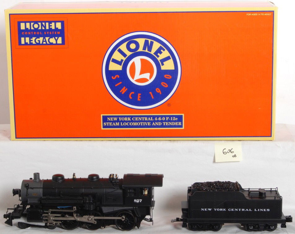 Lionel New York Central 4-6-0 with Legacy: Lionel modern O Gauge New York Central 11150 F-12e 4-6-0 steam locomotive in OB. Loco features TMCC, Legacy Railsounds, Electrocoupler, smoke, and more. Locomotive is C8 condition with some run time,