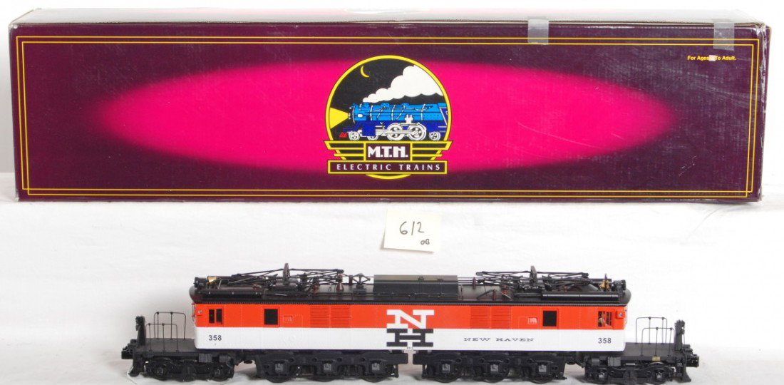MTH New Haven EP3 with Proto 2: MTH modern O Gauge New Haven EP3 electric locomotive with Protosound 2.0. Catalog number is 20-5628-1. Loco also includes DCS control, Protocouplers and more. C8 condition with some run time. OB has c