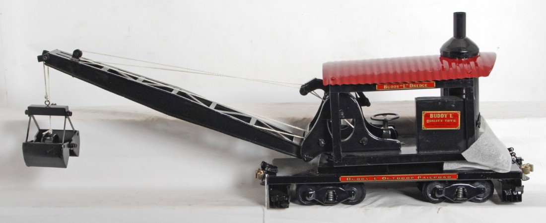 T-Reproductions Buddy L Outdoor Railroad Dredge: Modern era T-Reproductions Buddy L Outdoor Railroad Dredge in original box, C9-10. Box shows some light wear.