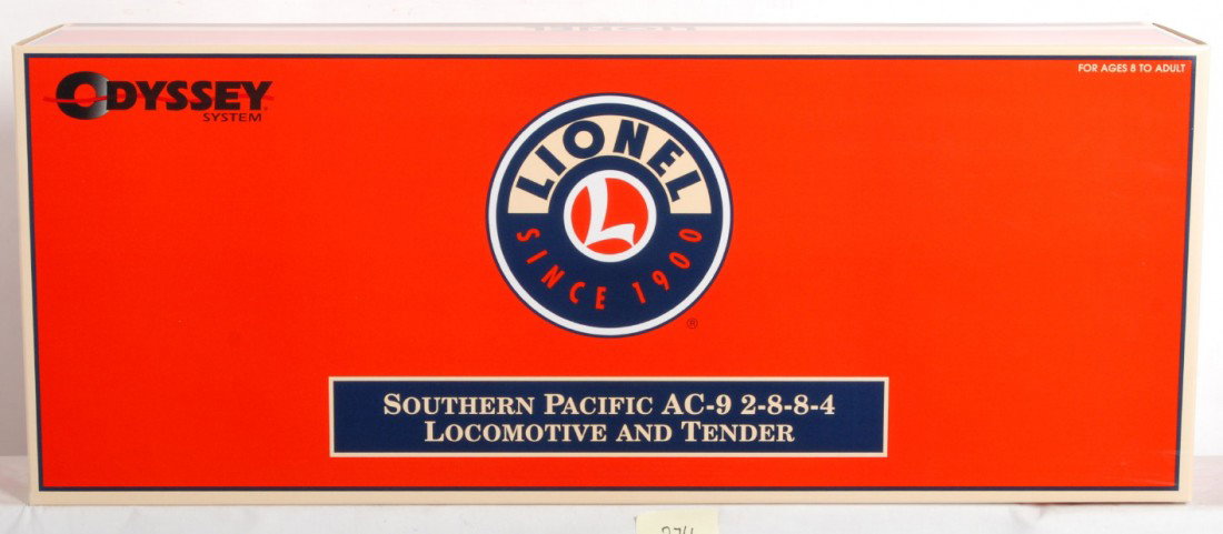 Lionel Southern Pacific Cab Forward AC-9 38031: Lionel modern O gauge 38031 Southern Pacific AC-9 cabforward in OB. This steam locomotive is factory sealed C9-10. Loco features TMCC, Railsounds, fan driven smoke, Electrocoupler, and much more.