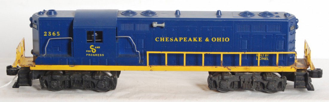 Lionel 2365 Chesapeake and Ohio GP-7 diesel loco: Postwar Lionel O gauge No. 2365 Chesapeake and Ohio GP-7 diesel locomotive. C5 frame, shell should clean C6-7.