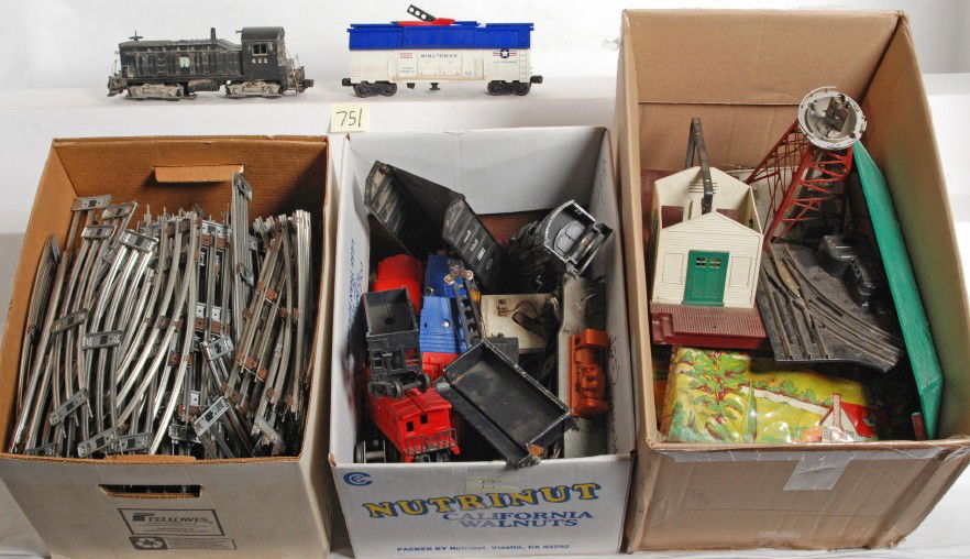 Huge lot of Lionel trains, cars, parts, accessorie: Huge lot of mostly postwar Lionel O gauge trains, cars, accessories and parts with other items mixed in. 211 MKT The Texas Special diesel Alco A unit with broken shell, 6059 M. St. L. caboose, unnumbe